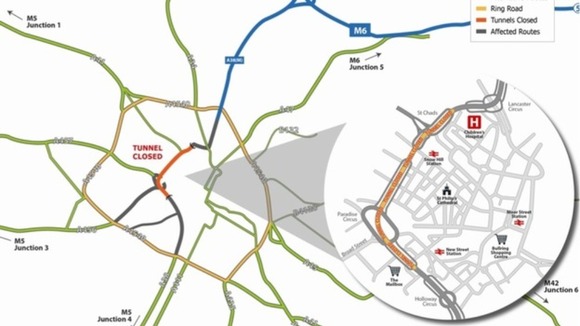 This map shows the ring road and the major routes leading onto it.