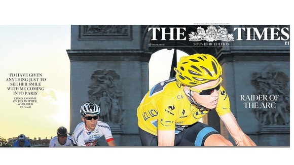 Chris Froome appears on the front page of almost all today's papers.