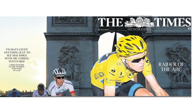 Chris Froome appears on the front page of almost all today's papers.