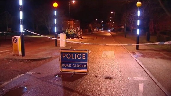 Police on Bridge Street after the former solider had locked himself in his home