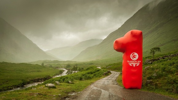 Glen Etive in the Highlands , to mark exactly One Year to the Opening Day of the 2014 Commonwealth Games in Glasgow.