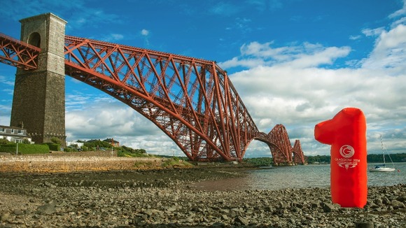 An inflatable number 1 at the Forth Rail Bridge.