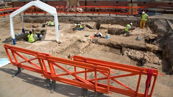 The archaeological dig site at Grey Friars, Leicester
