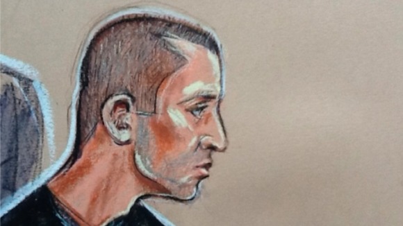 Court drawing of Pavlo Lapshyn.