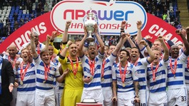 The Reading FC team lift the the Npower Championship Trophy at the Madejski Stadium.