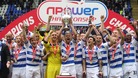 The Reading FC team lift the the Npower Championship Trophy at the Madejski Stadium.