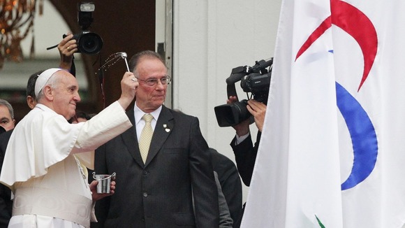 Pope Francis blesses the Rio 2016 Paralympics flag.