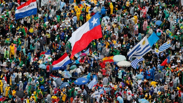 The crowd waits for Pope Francis' arrival on Copacabana beach in Rio de Janeiro.