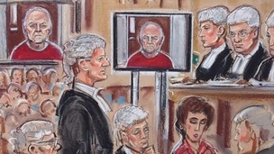 Stuart Hall appears via video link at the Court of Appeal in London.