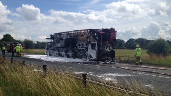 Crane and HGV fire
