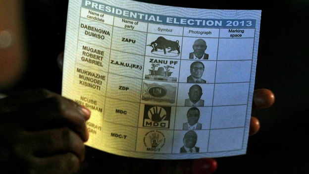 A ballot paper with images of all Zimbabwean presidential candidates.