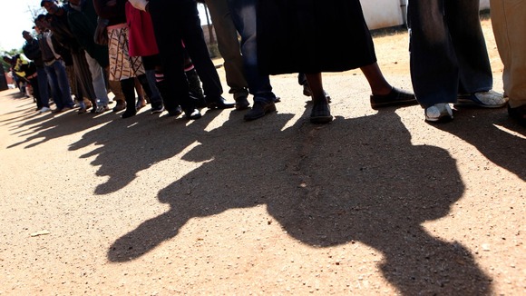 Zimbabweans queued to cast their votes at a polling station in Harare.