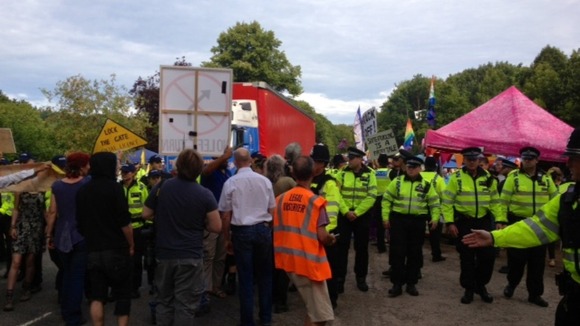 Protestors blocking lorry