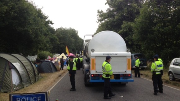 lorries on fracking site