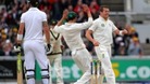 Peter Siddle, right, celebrates the dismissal of Kevin Pietersen at Old Trafford