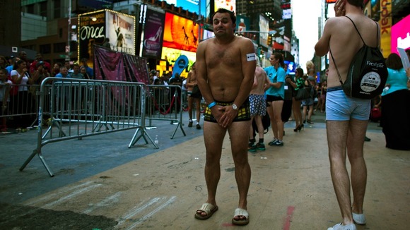 A man joins the Guinness Book of Records attempt in New York.