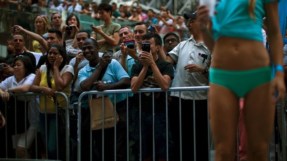 Crowds gathered to catch a glimpse of the scantily-clad, future world record breakers.