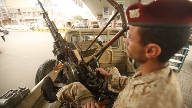 Armed guard at a checkpoint in the Yemeni capital of Sanaa