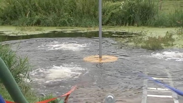 A lake being oxygenised using River Rover aeration equipment.