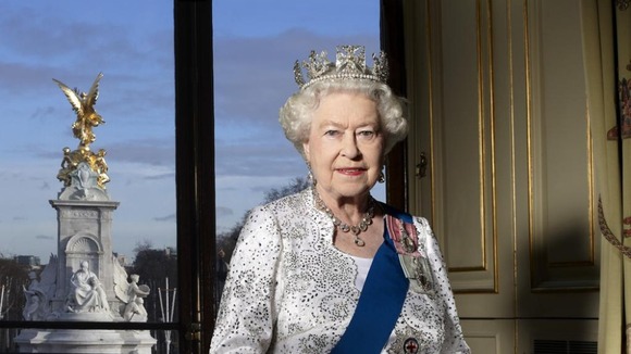 Official portrait of The Queen taken in the Centre Room in Buckingham Palace in December 2011
