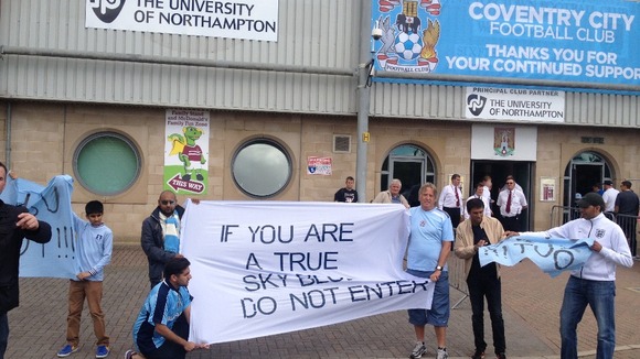 Fans protest outside Coventry City's new 'home' ground in Northampton