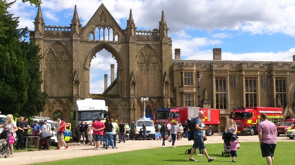 Visitors to Newstead Abbey look around fire engines, police vans and other emergency service vehicles as part of the event
