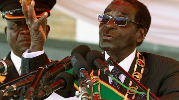 Zimbabwean President Robert Mugabe speaking today.