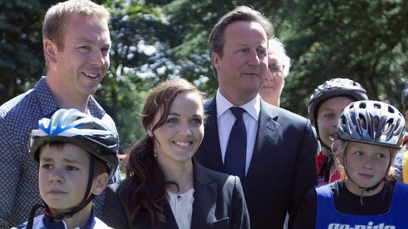 Sir Chris Hoy, Victoria Pendleten and David Cameron launch the cycling scheme