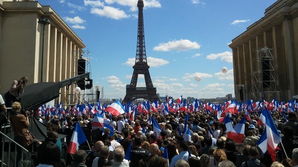 Rally in front of the Eiffel Tower in Paris, France