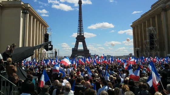 Rally in front of the Eiffel Tower in Paris, France