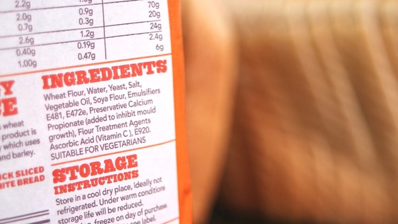 Ingredients label on loaf of bread