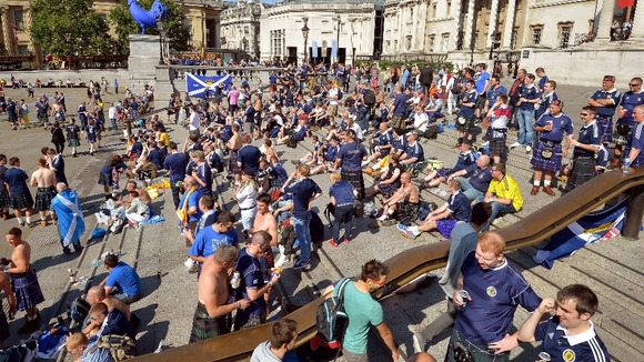 Scotland fans are gathering in their hundreds at Trafalgar Square