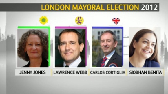 Mayoral candidates: Jenny Jones, Lawrence Webb, Carlos Cortiglia and Siobhan Benita