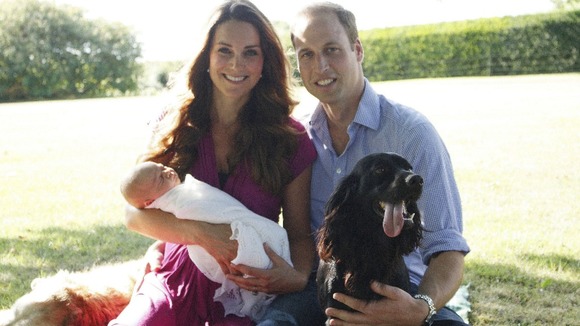 The Duke and Duchess of Cambridge with Prince George and their dog Lupo.