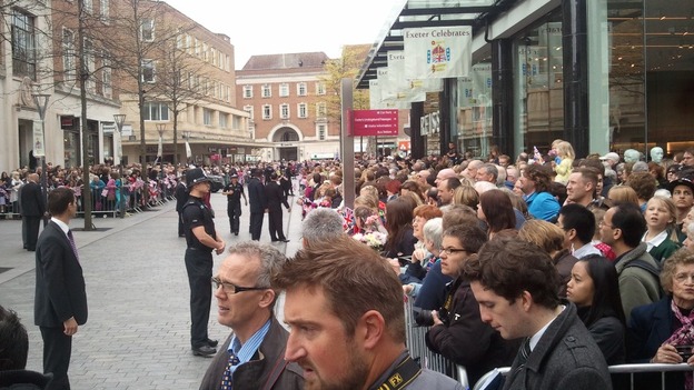 people waiting for the Queen in Exeter