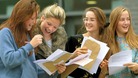 Two sets of twins - Minnie Crawley, Tallulah Crawley, Florence Hislop and Dorothy Hislop open their GCSE results.