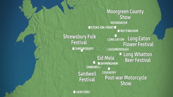 A selection of festivals and shows which are happening in the ITV Central region over the next few days.
