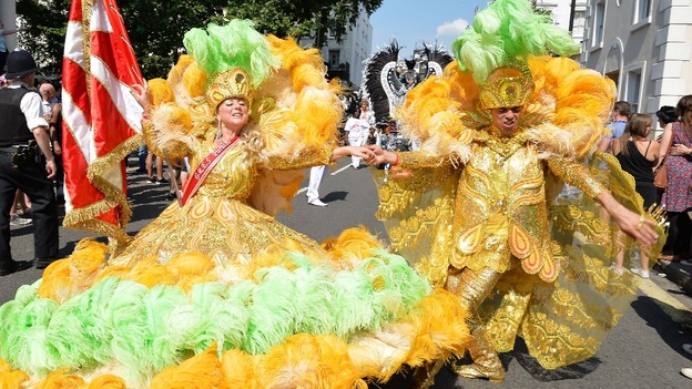 Entertainers take part in the Notting Hill Carnival in west London