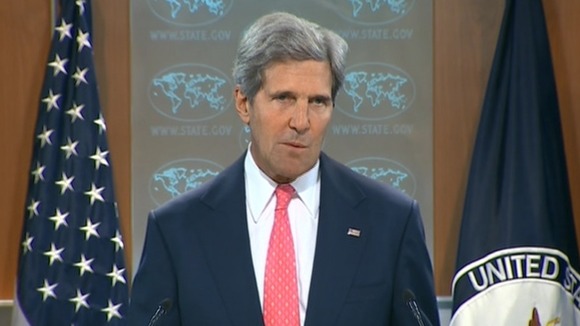 US Secretary of State John Kerry briefing reporters in the White House