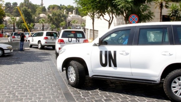 The convoy left a hotel in Damascus this morning to travel to the alleged sites of a 'gas attack'