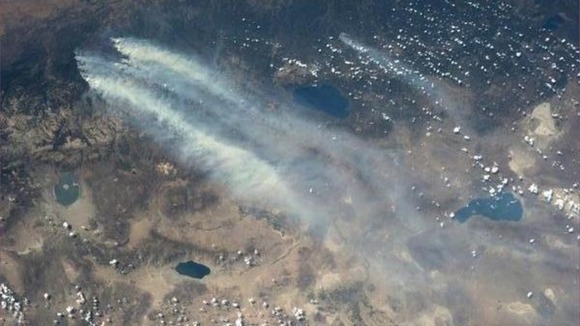 NASA astronaut Karen L Nyberg tweeted this picture from the International Space Station of the Yosemite fires.