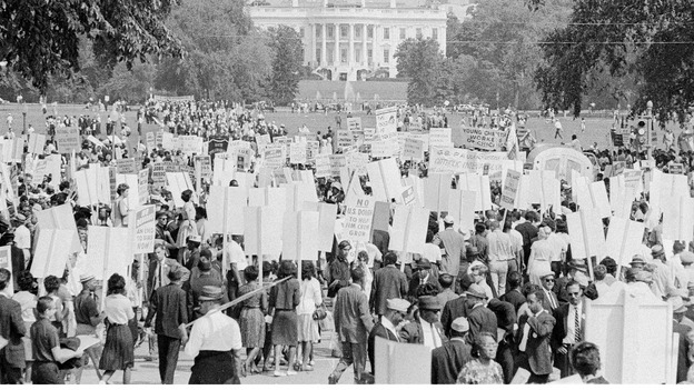 Around 250,000 civil rights demonstrators marching in Washington, D.C., on 28 August 1963.