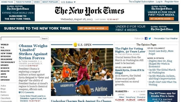 The New York Times' website was attacked by a group claiming to be the Syrian Electronic Army.