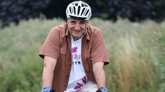 Downton Abbey actor Jim Carter, takes part in the Pedal On UK cycle ride from St Neots in Cambridgeshire to Bedford.