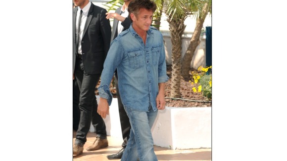 Sean Penn does 'double denim' at Cannes.