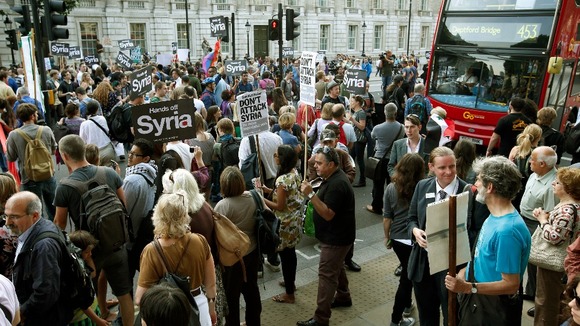 Activists blocked Whitehall near the junction with Downing Street yesterday.