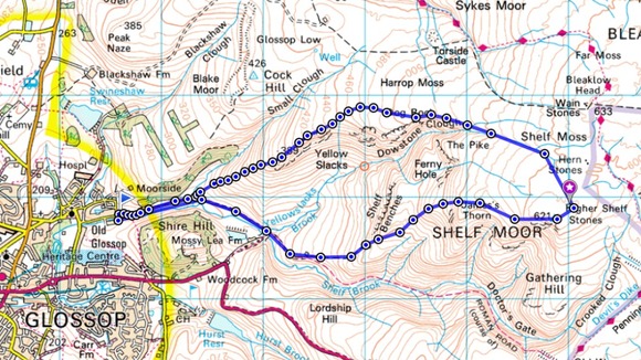 Map showing the route Adam takes