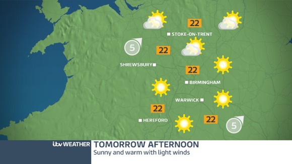 Sunny and warm in the West Midlands tomorrow