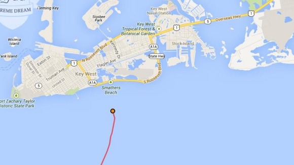 The red dot marks Diana Byad's current position off the coast of Florida.