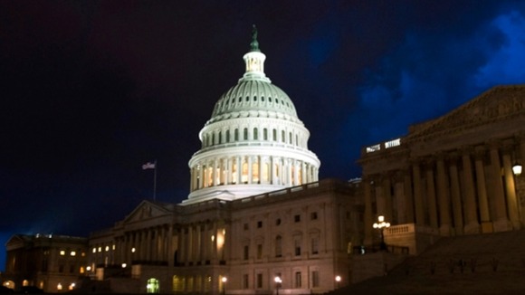 Storm clouds gather over the US Capitol building in Washington DC